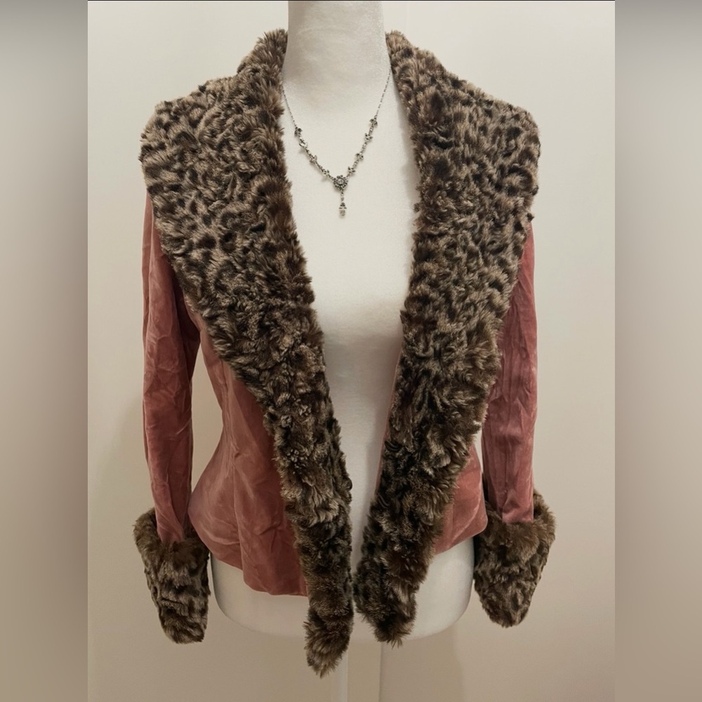 Nougat London Pink or Dusty Rose and Brown Faux Fur Teddy Blazer Jacket Size 1